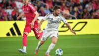 ST LOUIS, MISSOURI – MAY 10:  Anders Dreyer #10 of San Diego FC with the ball during a MLS game between St. Louis City SC and San Diego FC at Energizer Park on May 10, 2025 in St Louis, Missouri. (Photo by Bill Barrett/ISI Photos/Getty Images)
