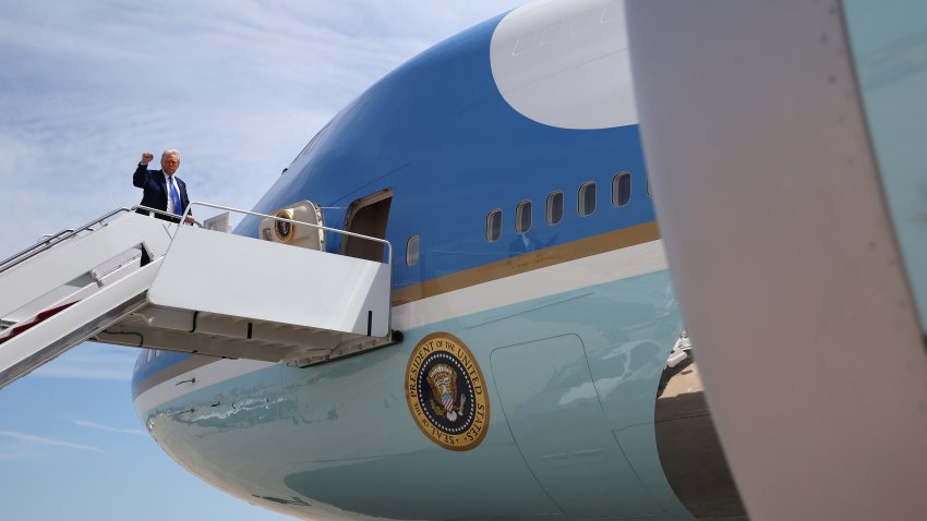 JOINT BASE ANDREWS, MARYLAND – MAY 12: U.S. President Donald Trump boards Air Force One on May 12, 2025, at Joint Base Andrews, Maryland. President Trump is traveling to Saudi Arabia, the first stop on his four-day Middle East visit and the first international trip of his second term.