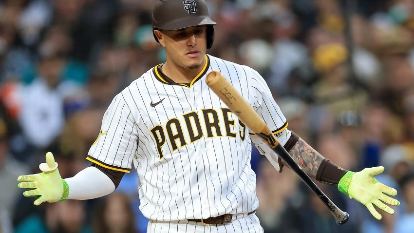 SAN DIEGO, CALIFORNIA – MAY 17: Manny Machado #13 of the San Diego Padres reacts after striking out during the fifth inning of a game against the Seattle Mariners at Petco Park on May 17, 2025 in San Diego, California. (Photo by Sean M. Haffey/Getty Images)