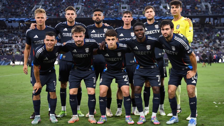 SAN DIEGO, CALIFORNIA – MAY 17: The San Diego FC starting XI pose for a photograph before the game against the Sporting Kansas City at Snapdragon Stadium on May 17, 2025 in San Diego, California. (Photo by Orlando Ramirez/Getty Images)