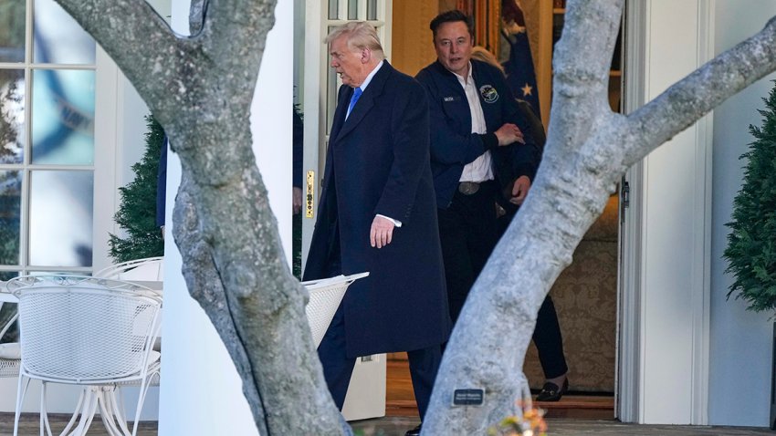 FILE - President Donald Trump, left, and Elon Musk depart the White House to board Marine One en route to New Jersey, March 21, 2025, in Washington.