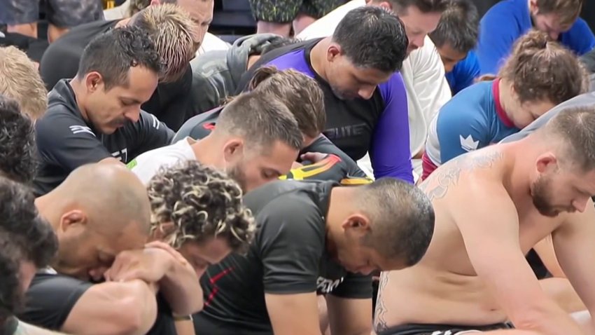 More than 100 jiu-jitsu fighters came together Monday to pay tribute to one of their own.
