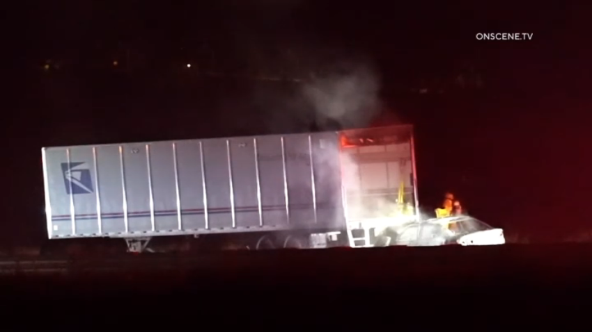 The crash occurred at around 2:50 a.m. Tuesday on the shoulder of northbound Interstate 15 near state Route 76, according to the California Highway Patrol.