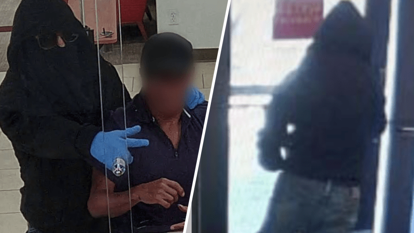The FBI posted these two photos of the Blue Glove Bandit on social media.