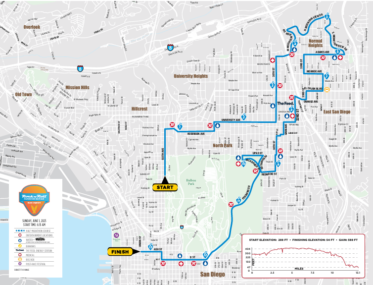 San Diego Marathon Road Closures - Weekend 2025 Map of road closures for the San Diego Rock 'n' Roll marathon