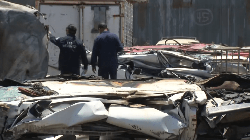 A fire at an automobile junkyard in Chula Vista on May 19, 2025.