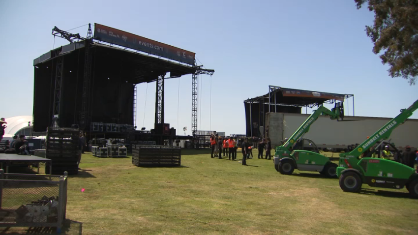 Crews prep a stage at Wonderfront in San Diego, May 16, 2025.
