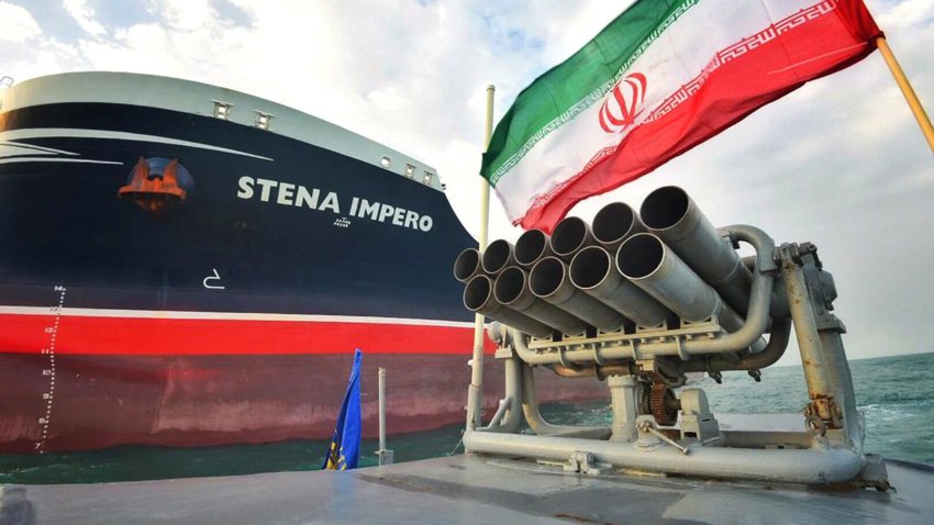 Pictures from the semi-official Tasnim news agency show the Stena Impero being seized and detained between July 19 and July 21, 2019 near strait of Hormuz, Iran.