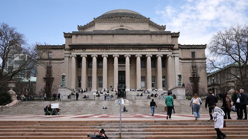 Students are seen on the campus of Columbia University on April 14, 2025, in New York City. 