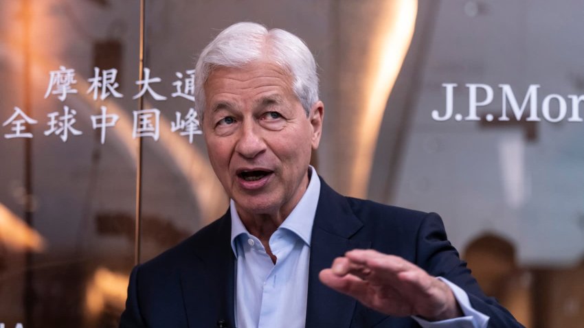 Jamie Dimon, chief executive officer of JPMorgan Chase & Co., during a Bloomberg Television interview on the sidelines of the JPMorgan China Summit in Shanghai, China, on Thursday, May 22, 2025.