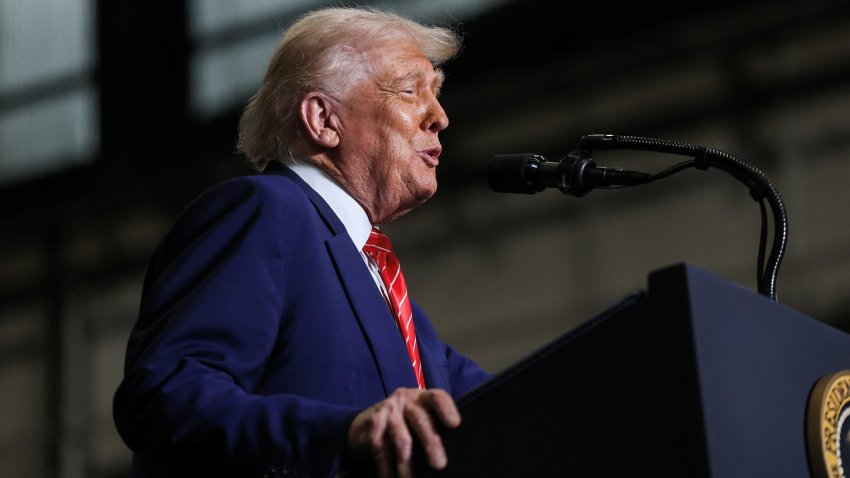 U.S. President Donald Trump delivers remarks at U.S. Steel Corporation – Irvin Works in West Mifflin, Pennsylvania, U.S., on May 30, 2025.