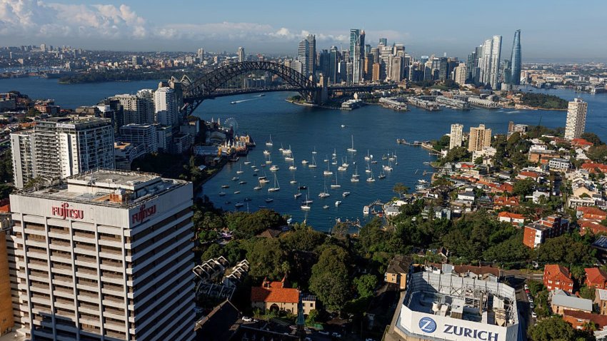 Sydney Harbour and the skyline of the central business district (CBD) in Sydney, Australia, on Tuesday, April 29, 2025.