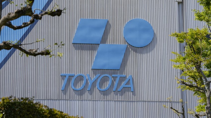 The Toyota Industries Corp. logo at the company’s Nagakusa plant in Obu, Aichi Prefecture, Japan.