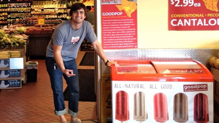 Daniel Goetz poses next to a GoodPop display at a Whole Foods Market in 2012.