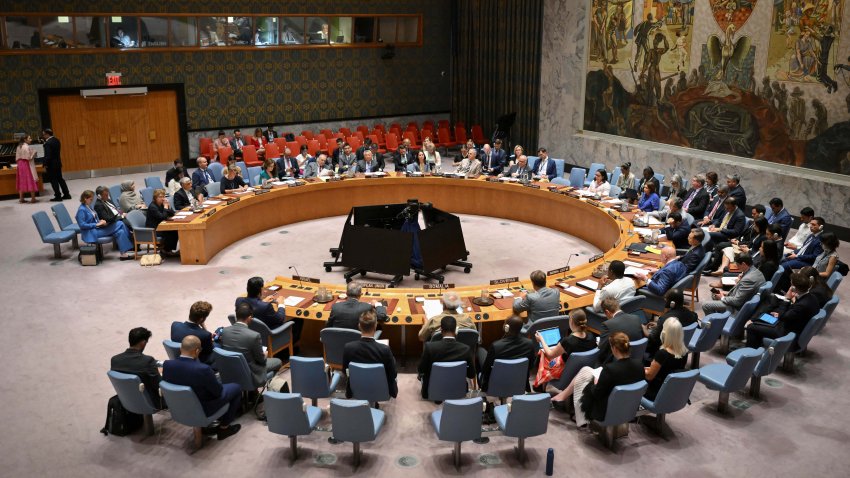 General view of a Security Council Meeting on the Israel-Iran conflict at United Nations headquarters