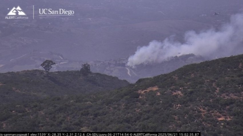 A UCSD Alert California camera showing the fire that broke out in Bonsall Sunday afternoon.
