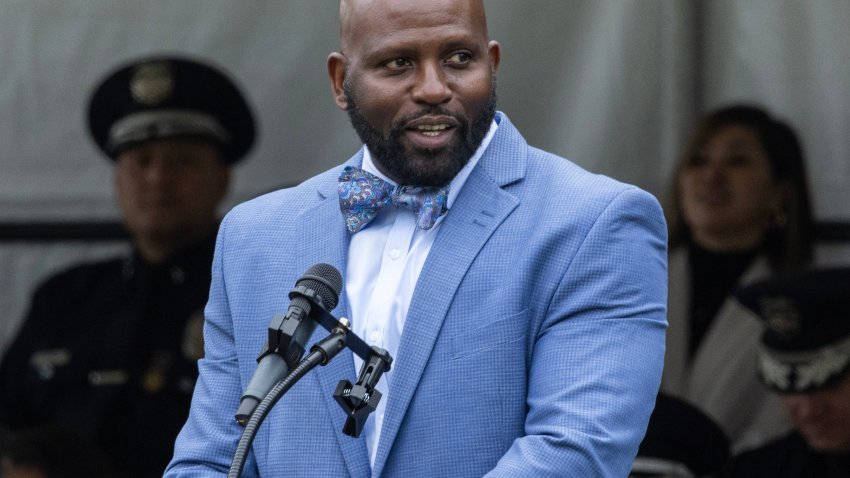 LOS ANGELES, CA – MAY 03: Deputy Mayor for Public Safety Brian K. Williams delivers a speech during the graduation ceremony for LAPD recruit class 11-23 at the Los Angeles Police Academy in Los Angeles, CA on Friday, May 3, 2024. (Myung J. Chun / Los Angeles Times via Getty Images)