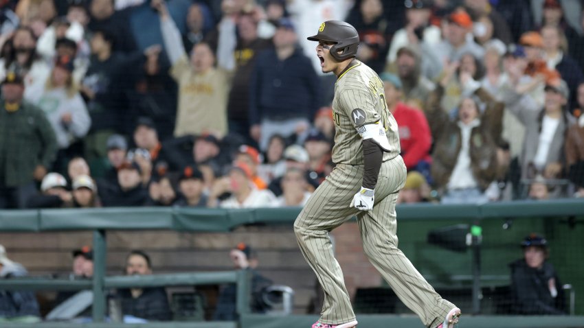 SAN FRANCISCO, CALIFORNIA – JUNE 03: Manny Machado #13 of the San Diego Padres reacts after he hit a single that scored two runs to tie the game with two outs in the ninth inning against the San Francisco Giants at Oracle Park on June 03, 2025 in San Francisco, California. (Photo by Ezra Shaw/Getty Images)