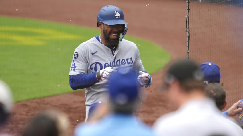 SAN DIEGO, CA – JUNE 11: Teoscar Hernández #37 of the Los Angeles Dodgers celebrates during the game between the Los Angeles Dodgers and the San Diego Padres at Petco Park on Wednesday, June 11, 2025 in San Diego, California. (Photo by Ryan Levy/MLB Photos via Getty Images)