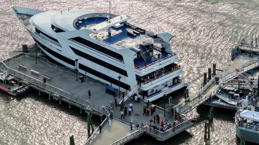 Nine people were taken to the hospital with injuries after a yacht hit a dock in the Hudson River on Saturday near 125th Street in New York, USA on June 21, 2025.