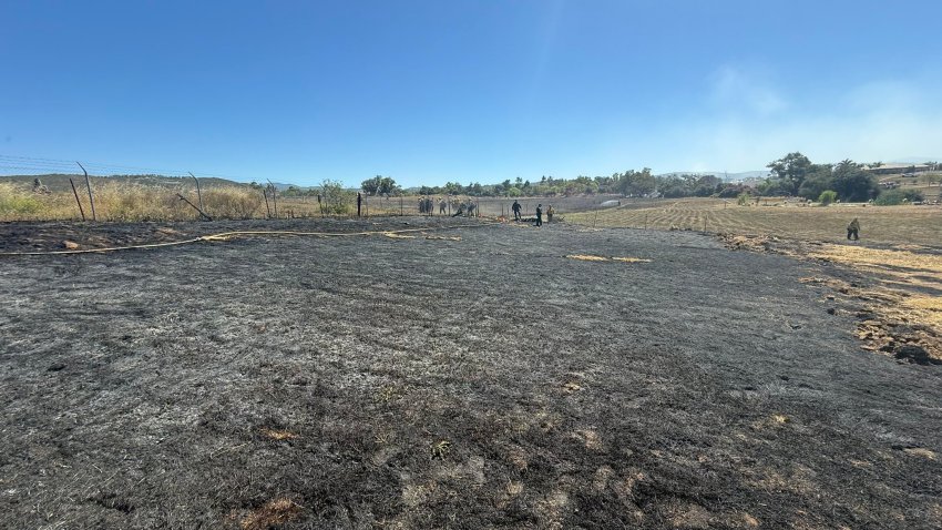 Aftermath of the small brush fire that burned about three acres in Ramona.