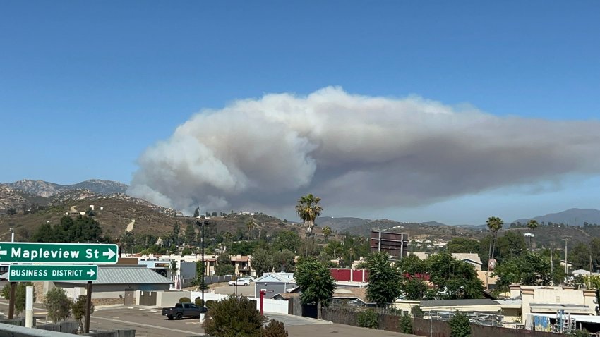 A plume of smoke above the Monte Fire in Lakeside on June 17, 2025.