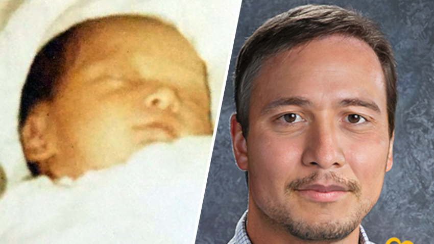 Baby Kevin Verville and a digital imagining of what he might look he look like today.