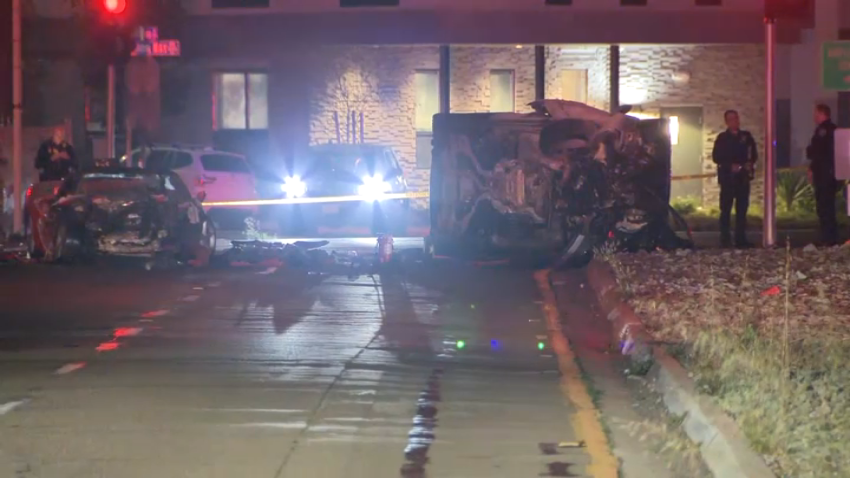 The scene after a car crash in Pacific Beach on June 4, 2025.