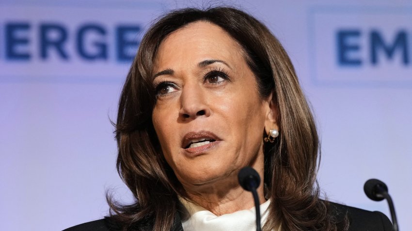 Former Vice President Kamala Harris delivers the keynote speech at the Emerge 20th Anniversary Gala in San Francisco, Wednesday, April 30, 2025.