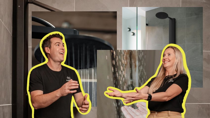RainStick Shower co-founders Sean and Alisha McFetridge in a collage.