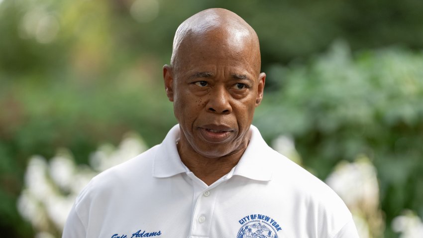 Mayor Eric Adams speaks at a press conference announcing he's staying in the election at Gracie Mansion Friday, Sept. 5, 2025. (Barry Williams/New York Daily News/Tribune News Service via Getty Images)