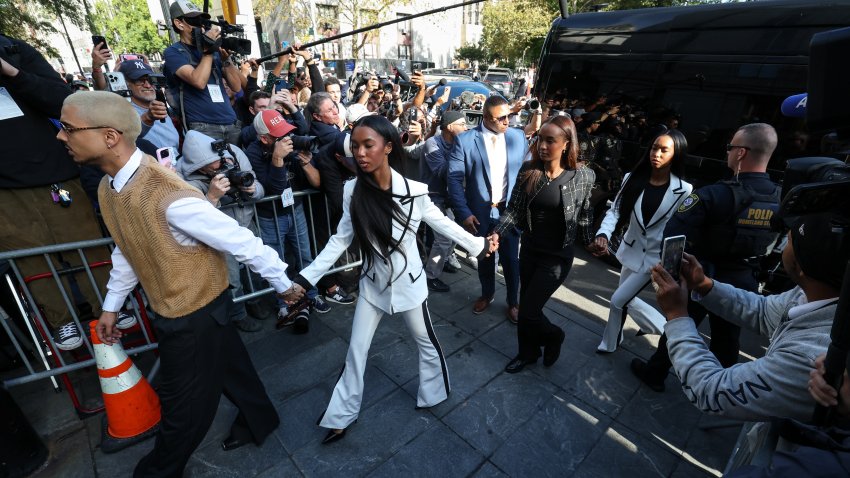 Quincy Combs (L), Chance Combs (2R) walk with twin sisters Jessie James Combs and and D&#8217;Lila Star Combs as they arrive at Manhattan Federal Court for the sentencing of Sean &#8220;Diddy&#8221; Combs, convicted on two counts related to prostitution under the federal Mann Act, on October 3, 2025, in New York. Combs was denied bail after a trial in which he was convicted on federal prostitution charges but found not guilty of more serious racketeering and sex trafficking crimes. Judge Arun Subramanian declined to release the music mogul as he waits for sentencing on two counts of transportation to engage in prostitution, each of which carries a maximum sentence of 10 years in prison. (Photo by TIMOTHY A.CLARY / AFP) (Photo by TIMOTHY A.CLARY/AFP via Getty Images)