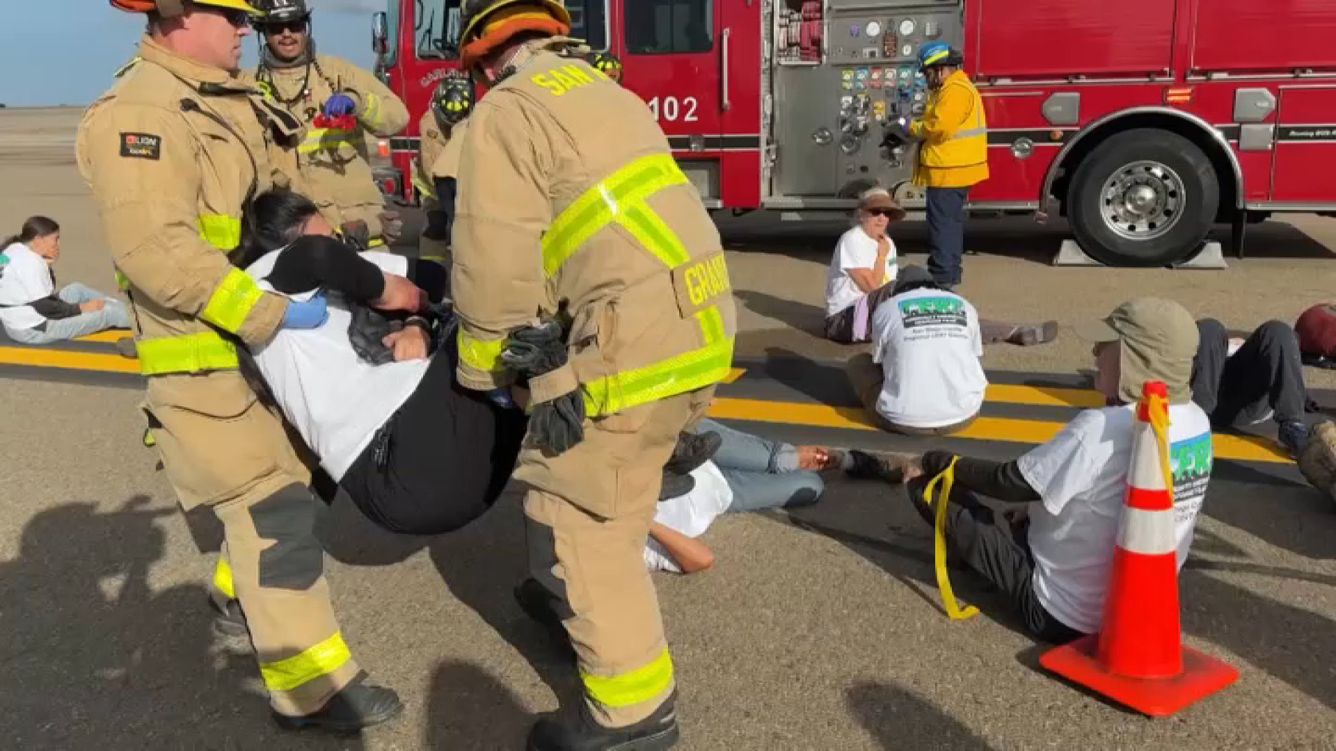 San Diego County conducted an emergency-response training exercise Thursday at McClellan-Palomar Airport by recreating a plane crash with multiple victims.