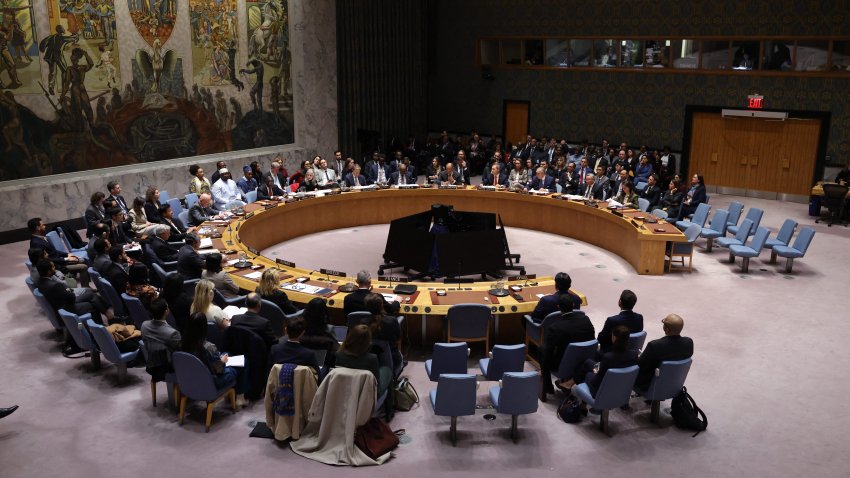 Ambassadors and representatives to the United Nations meet at the U.N. Security Council to vote on a US resolution on the Gaza peace plan.