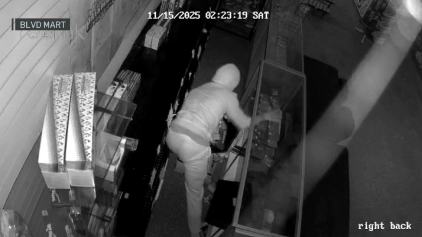 A screenshot from surveillance video that shows a person taking items from BLVD Mart in Rolando on Saturday, Nov. 15, 2025.