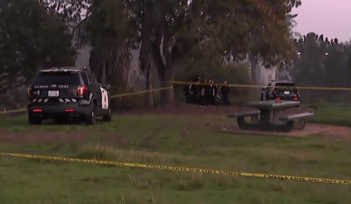 The scene in Balboa Park was marked off with caution tape on Tuesday afternoon.