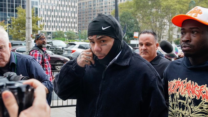 American rapper Tekashi 6ix9ine, whose real name is Daniel Hernandez, arrives at Manhattan Federal Court on Thursday, Sept. 25, 2025, in New York City.