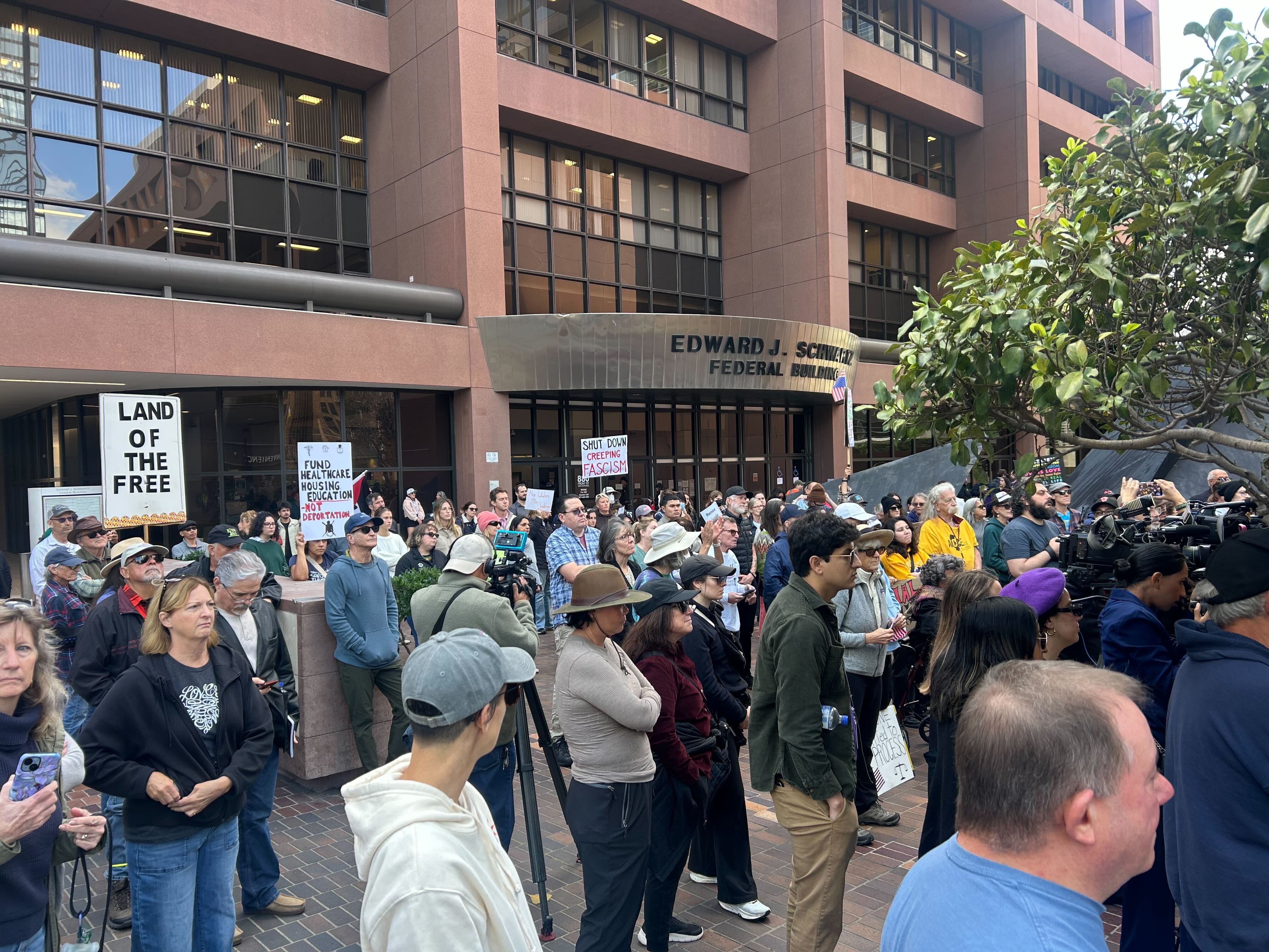 Protesters gather near San Diego's federal courthouse in wake of fatal ICE shooting