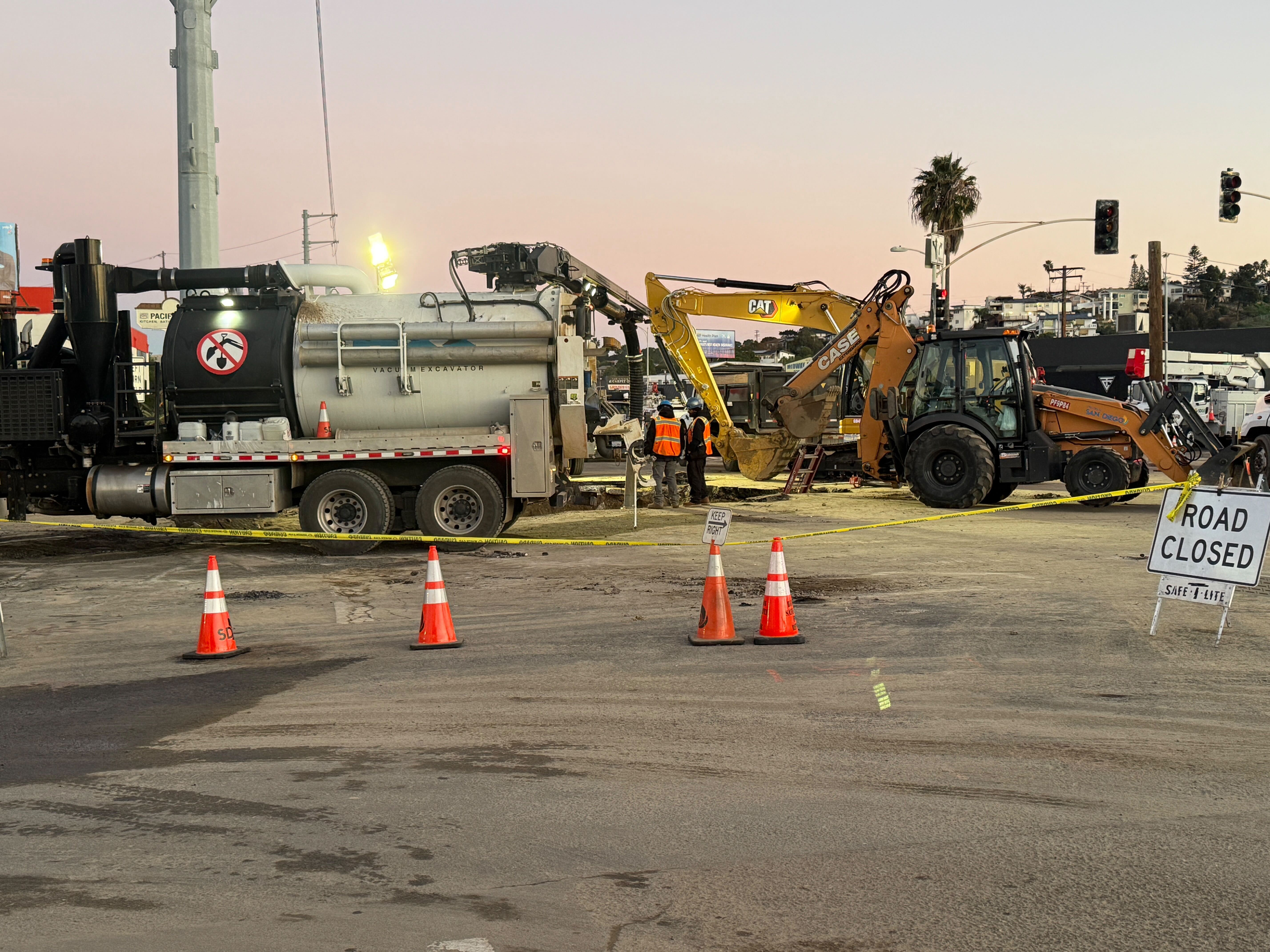 Water-main break causes sinkhole on Morena Boulevard, roads expected to reopen Saturday