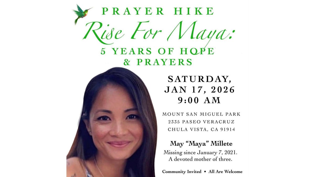 A flyer promoting a memeorial walk for Maya Millete in 2026.