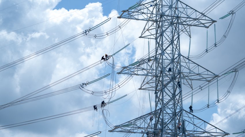 A shot of high voltage electric transmission tower, also known as electricity pylon.