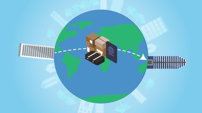 relocate job to move house and work overseas vector