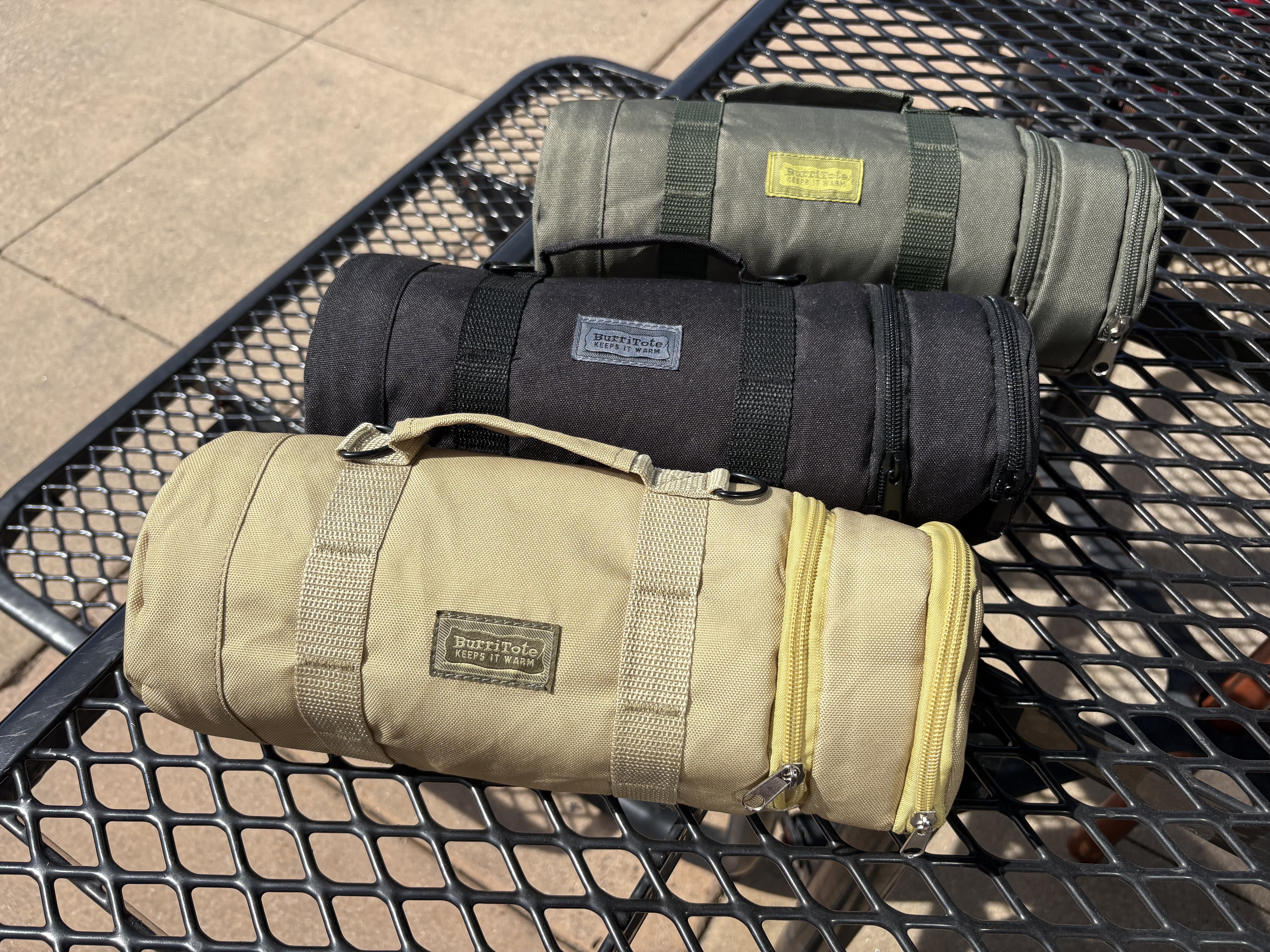 Tactical gear BurriTote bags in army green, black and khaki. (NBC 7 San Diego)