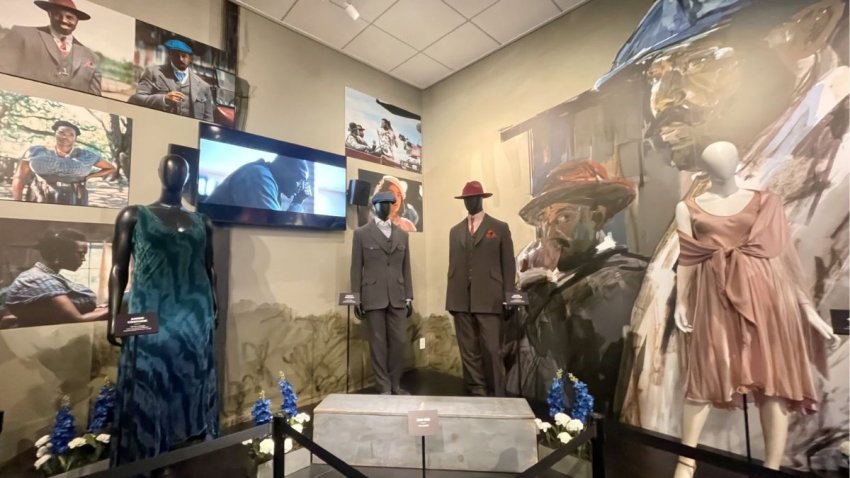 Costumes from Ryan Coogler’s Oscar-winning film “Sinners” on display at the Warner Bros. Studio Tour on March 22, 2026.