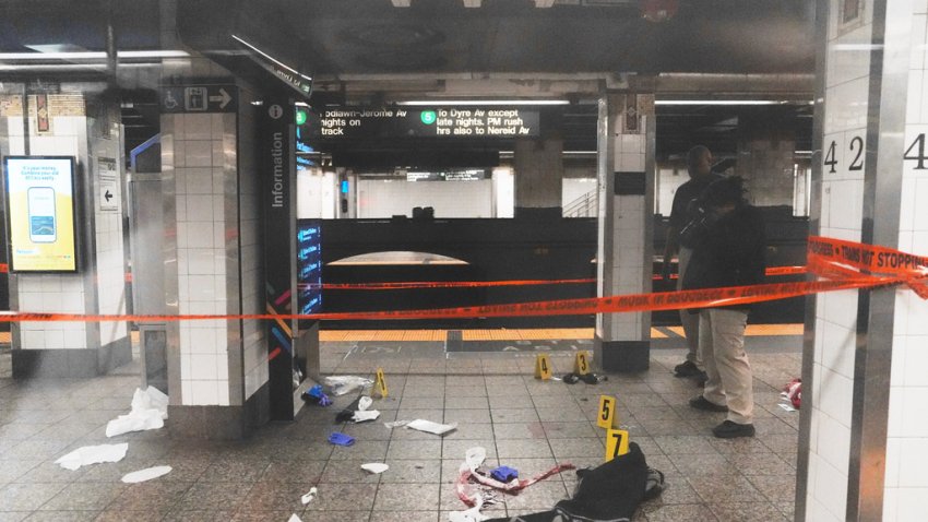 Police investigate the scene after a reported stabbing and shooting at the Grand Central subway station in New York
