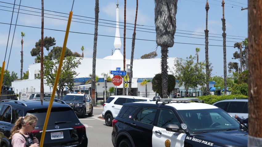 Emergency services are deployed an area close to the Islamic Center of San Diego as officers urge residents to avoid the area and remain indoors after reports of an active shooter at a mosque, in San Diego, California, United States, on May 18, 2026. Police in the US city of San Diego said Monday that a reported active shooter threat at the Islamic Center of San Diego had been ‘neutralized.’
