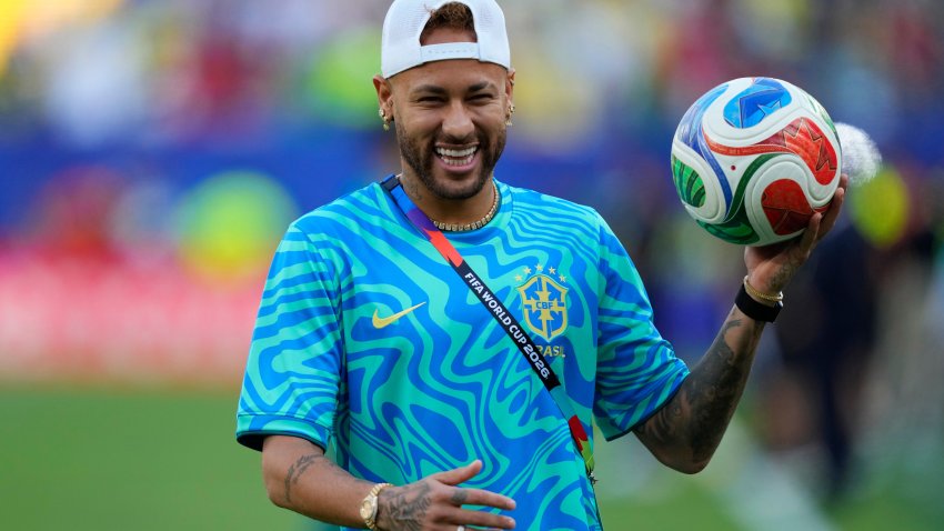 Brazil’s Neymar (10) looks on before the World Cup Group C soccer match between Brazil and Morocco in East Rutherford, N.J., near New York, Saturday, June 13, 2026.