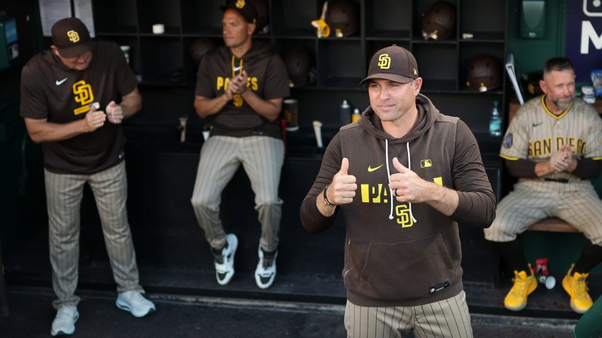 WASHINGTON, DC – MAY 29: Manager Craig Stammen #14 of the San Diego Padres gives a thumbs up in his return to Nationals Park prior to the game between the San Diego Padres and the Washington Nationals on Friday, May 29, 2026 in Washington, District of Columbia. (Photo by Rob Tringali/MLB Photos via Getty Images)