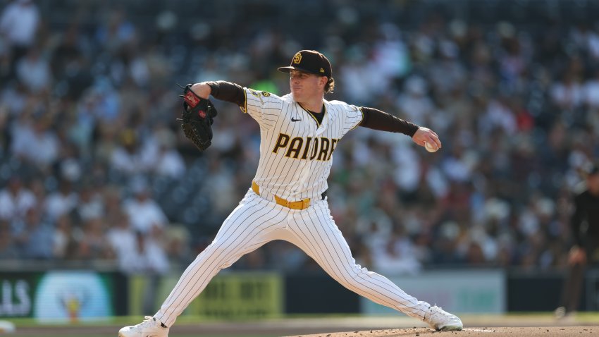 SAN DIEGO, CALIFORNIA – JUNE 24: JP Sears #38 of the San Diego Padres pitches against the Atlanta Braves at Petco Park on June 24, 2026 in San Diego, California. (Photo by Mike Nowak/Getty Images)