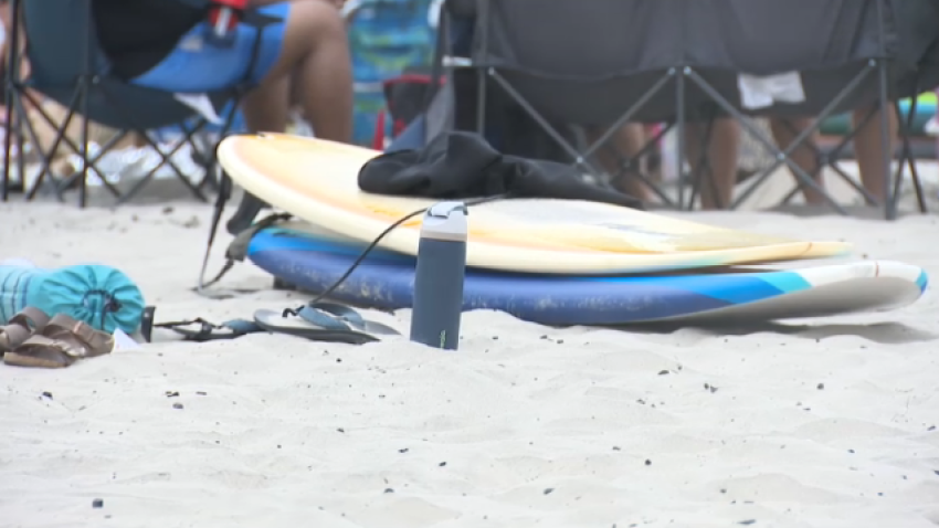 Surf boards at the beach.